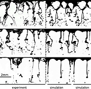 The comparison shows an example of a two-phase flow as a real experiment as well as a simulation using the numerical method developed at KIT. (Image: Institute of Thermal Turbomachinery / KIT)