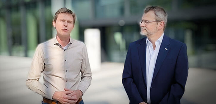 Dr.-Ing. Jens Fahrenberg und Dr. Max Riedel sind für die strategische Zusammenarbeit von Wirtschaft und Wissenschaft als "Falling Walls Science Breakthrough of the Year 2020" nominiert. (Bild: Falling Walls)