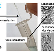 Biokompatible DNA-Moleküle werden mit synthetischen Silica-Nanopartikeln und Kohlenstoffnanoröhrchen zu einem Verbundmaterial polymerisiert. Die physikochemischen Materialeigenschaften können durch das Verhältnis der Grundmaterialien präzise eingestellt werden. In dem Verbundmaterial können Zellen optimal wachsen. Zum gewünschten Zeitpunkt kann das Verbundmaterial einfach und schonend entfernt werden. (Bild: Institut für Biologische Grenzflächen 1 / KIT)