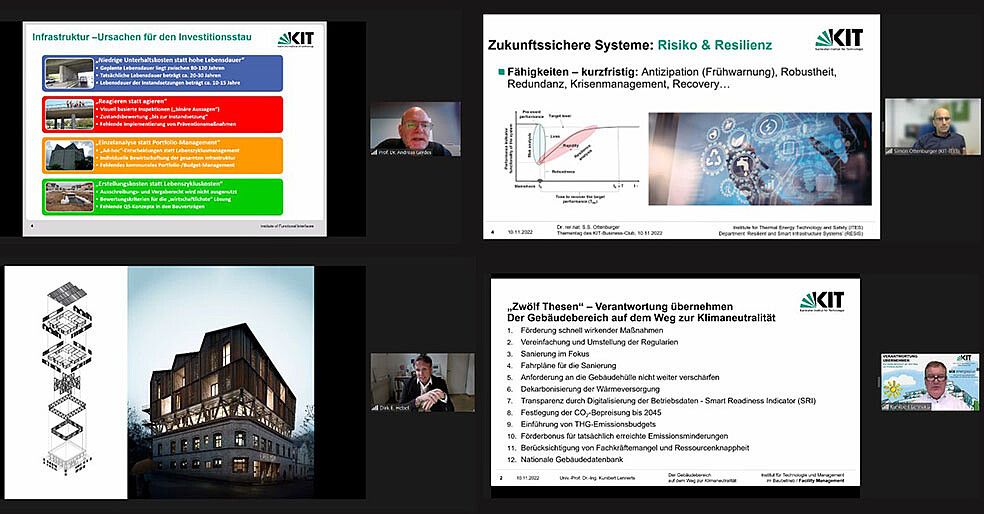 Einige Aspekte nachhaltigen Bauwesens aus den Vorträgen beim Thementag: Investitionen, Resilienz, modulares Bauen, Klimaneutralität. (Bild: KIT)