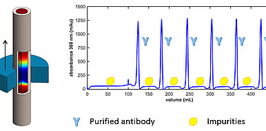 The diagram shows the cyclical peaks in the new separation process that are brought about by a wandering temperature control zone.