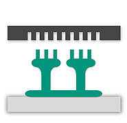 In step A, basic columns are produced by hot embossing. In step B, other columns are embossed on top. Hot drawing in step C results in finest filaments on the upper sides of the columns.