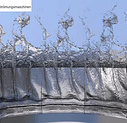 Atomization process calculated with SPH at a fuel nozzle of an aircraft engine. (Image: Thilo Dauch / KIT)