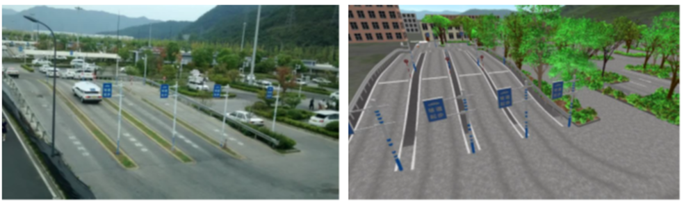 DriveSim builds up the virtual image of the training route using real data from geoinformation systems almost in real time. Weather and light conditions can be adjusted and make the simulations very realistic. (Image: Institute for Information Management in Engineering / KIT)