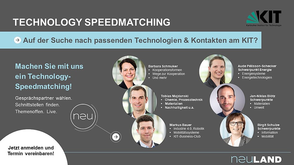 Kurze Gesprächsslots mit den Relations- und Innovationsmanagern des KIT können sowohl vorab über Terminvereinbarungen als auch spontan vor Ort vereinbart werden. [Bild: KIT]