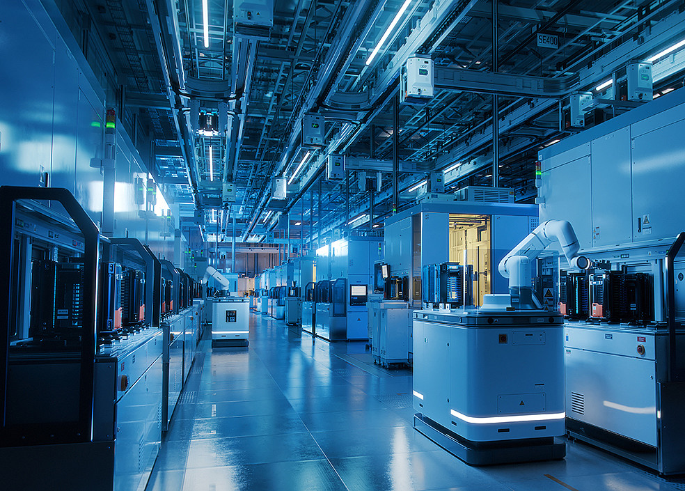 Example of semiconductor manufacturing: In the production of semiconductor chips, material transport and processing steps in the clean room are planned and controlled using scheduling. AI-based approaches are set to make production planning even more efficient. (Image: IM Imagery / Shutterstock.com)