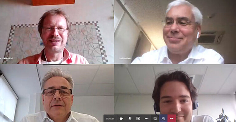 Die Jury vom NEULAND Innovationswettbewerb tagte 2020 erstmals digital. Trotz besonderer Umstände begutachteten die Jurymitglieder die rund 30 Einreichungen gemeinsam und kürten ihre Favoriten – v.o.n.u.: Rainer Körber (KIT), Axel Weisheit (Baden-Württembergische Bank), Hansjürgen Horter (Pilz GmbH & Co. KG), Andreas Burger (ABB), Dr. Rudolf Simon (M+W Group) und Ulrich Begemann (Voith Group).